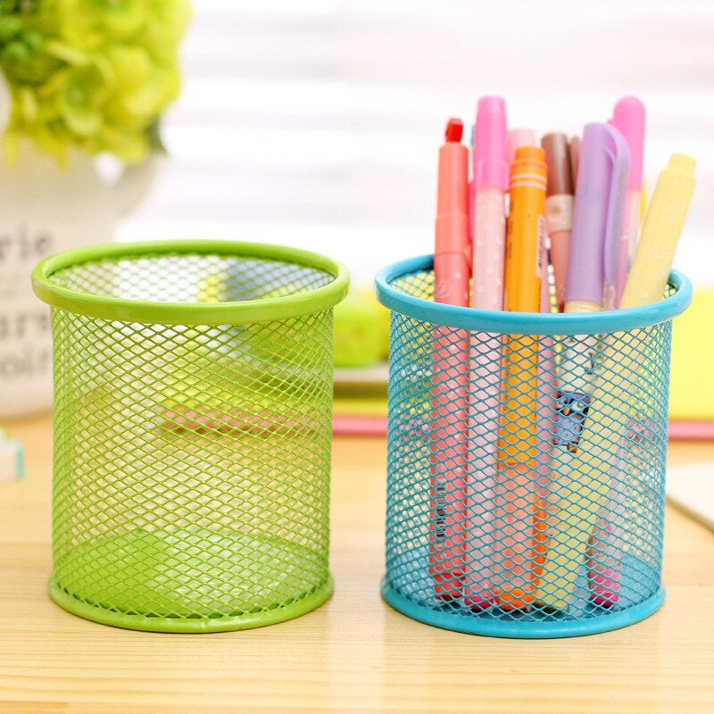 Round container art # SS-MRC01 - Metal mesh pen container round / Metal mesh pen container pen pencil holder organizer - Cosmetic round pen stand holders - Stationery container desk organizer. - Abid Cart