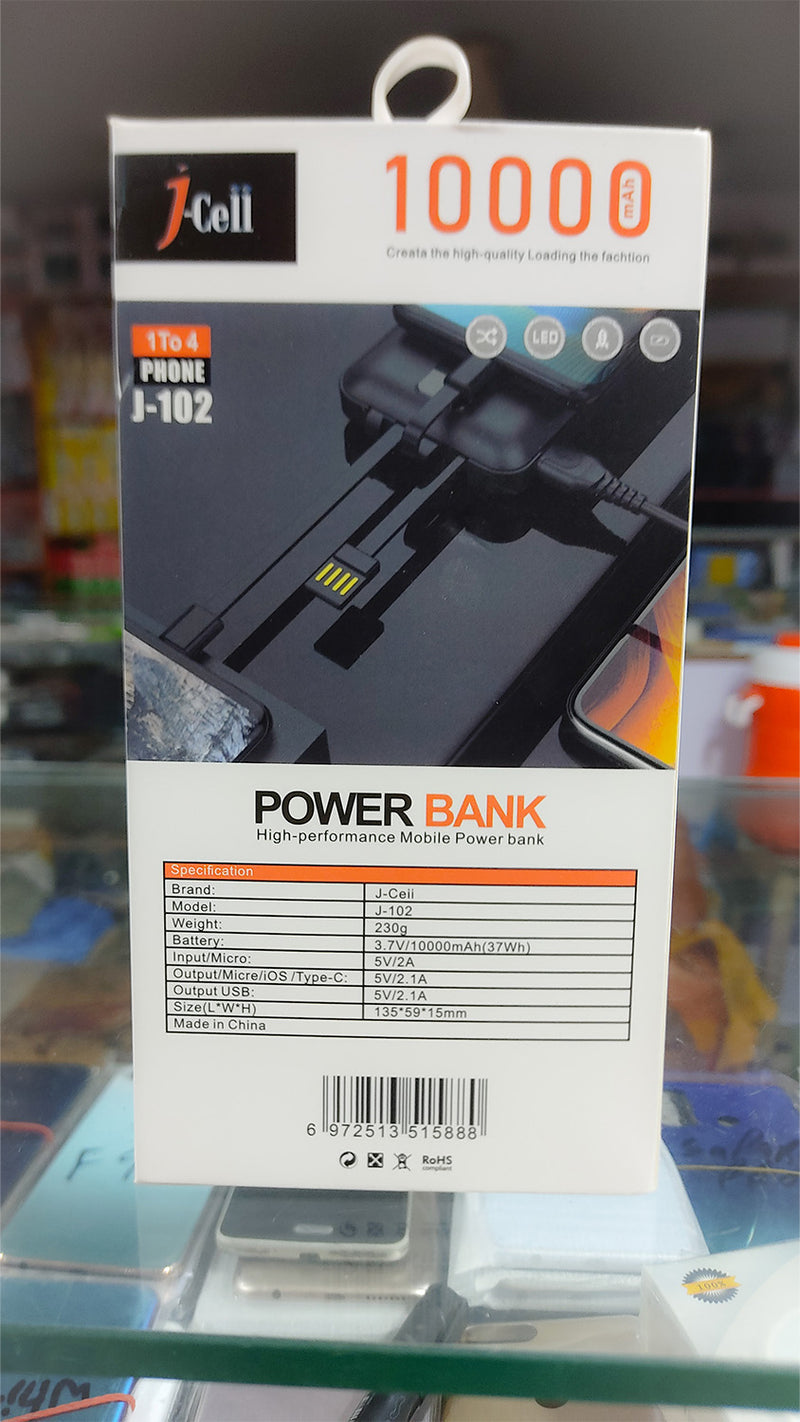 J Cell 10000mAh Power Bank – 4-in-1 Compact Portable Charger for All Devices, Original Design, Fast Charging. - Abid Cart